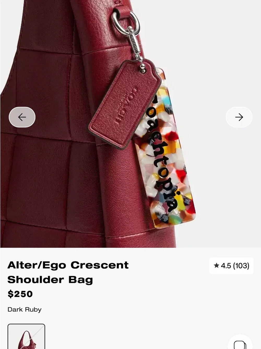 Coach Coachtopia Alter/Ego Crescent Shoulder Bag Dark Ruby CCM62 Quilted Hobo